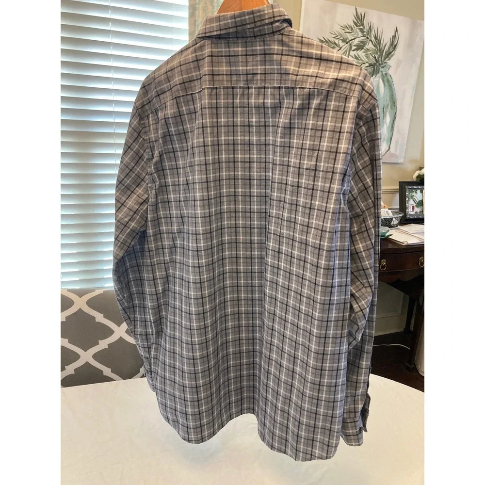 Banana Republic Mens XL Slim Fit Non-Iron Plaid Button Down Shirt Blue Grey